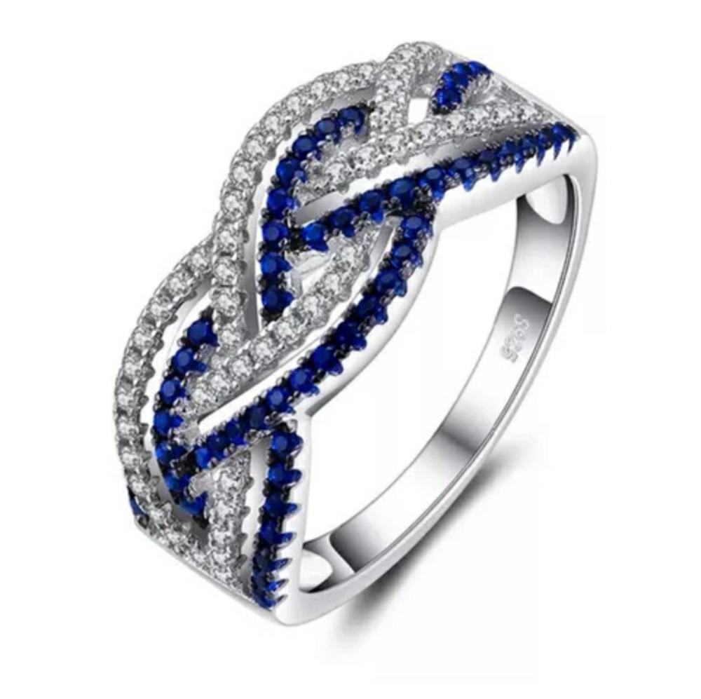 New Silver and Blue Braid Ring